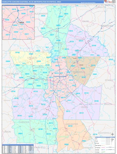 Charlotte-Concord-Gastonia Metro Area Map Book Color Cast Style